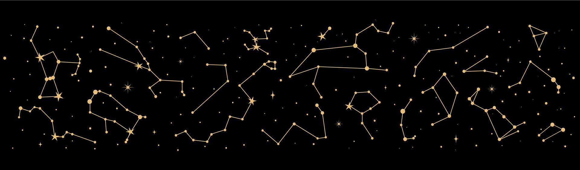 Night sky map, star constellation astrology border vector