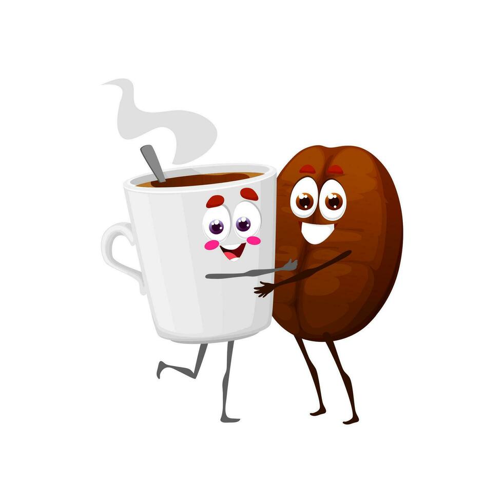 Cartoon happy coffee bean and cup characters vector