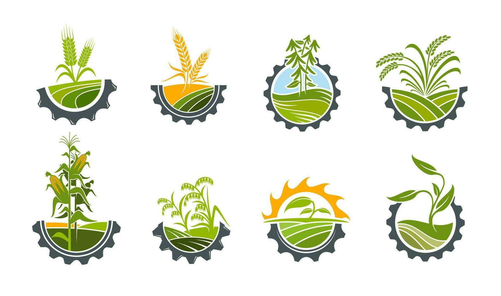 Agriculture icons with cereals on farm field vector