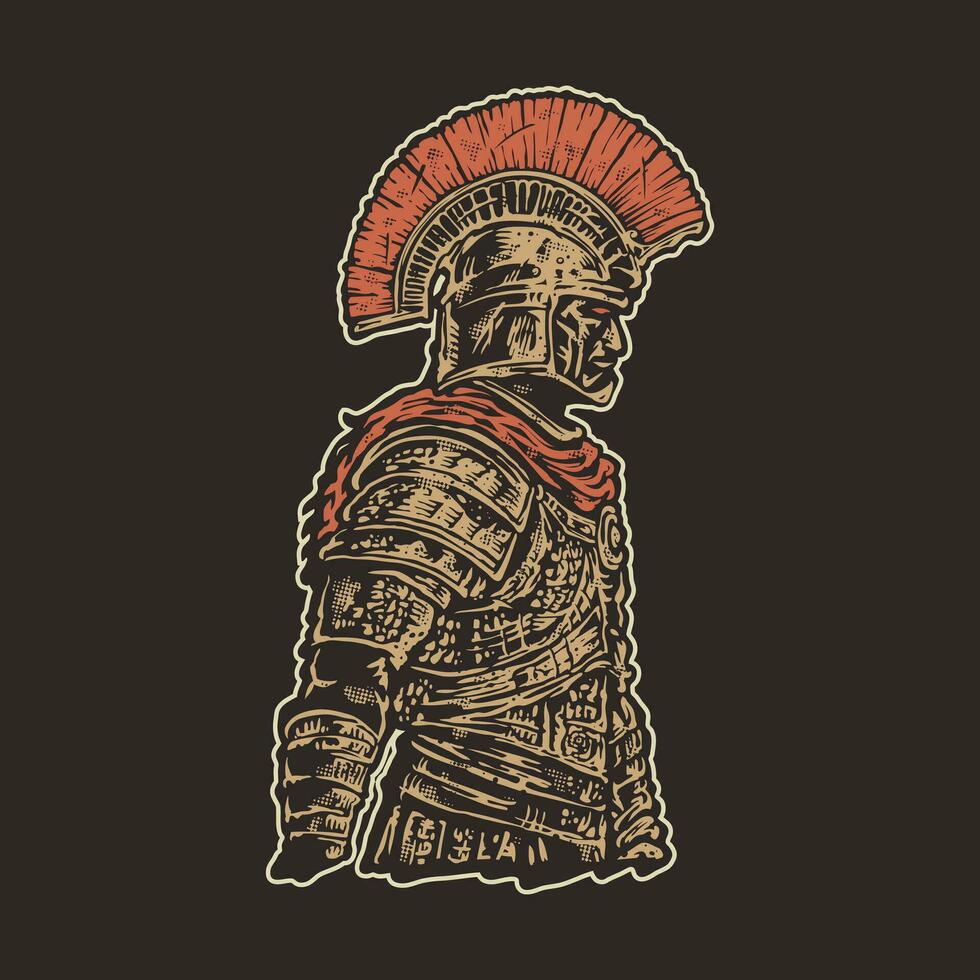 un ilustración de un romano soldado con un rojo casco Clásico antiguo sello estilo ilustración vector