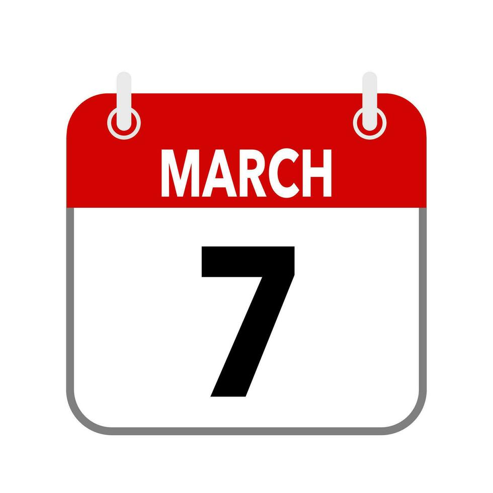 7 March, calendar date icon on white background. vector