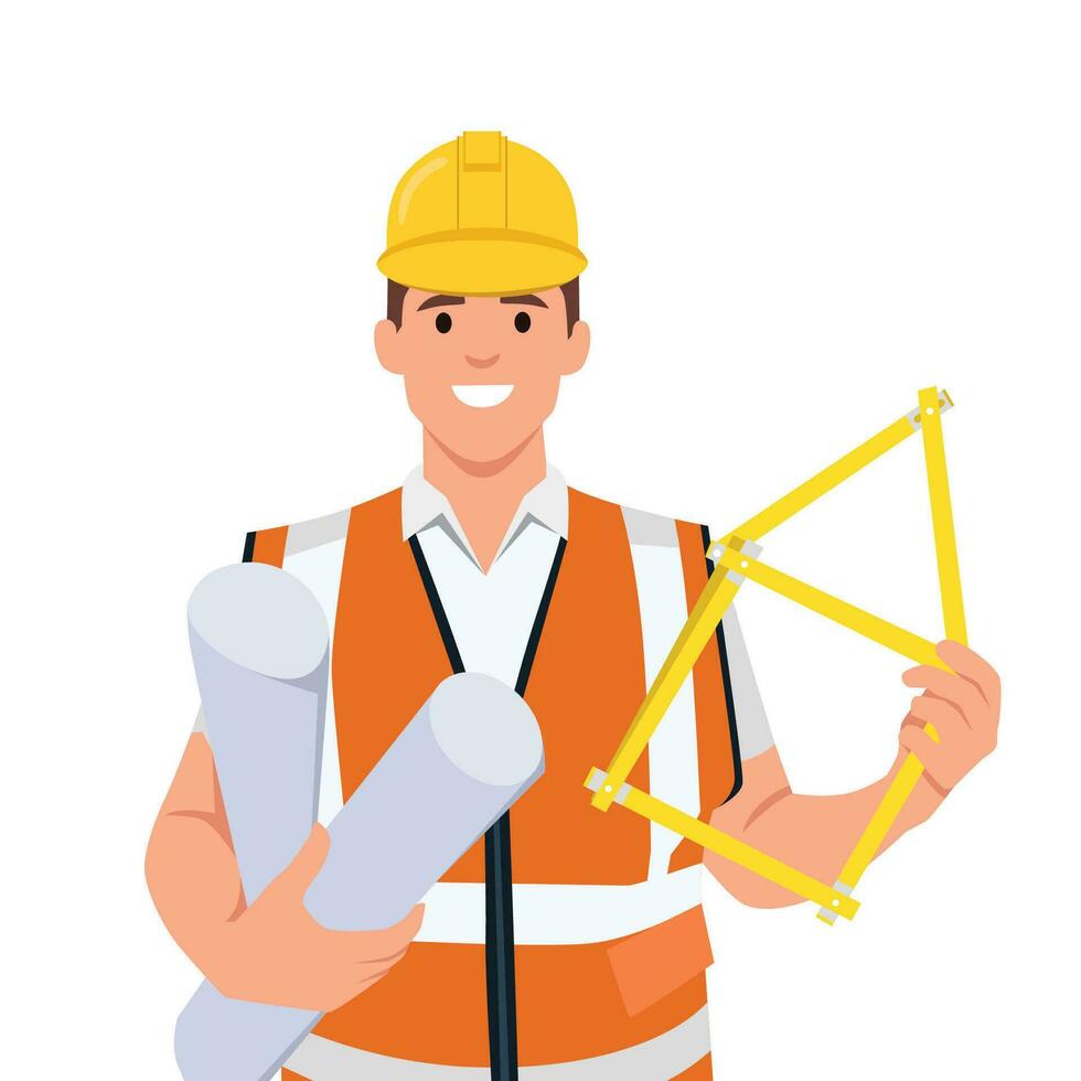 architect builder worker. construction engineer. man wearing helmet. vector