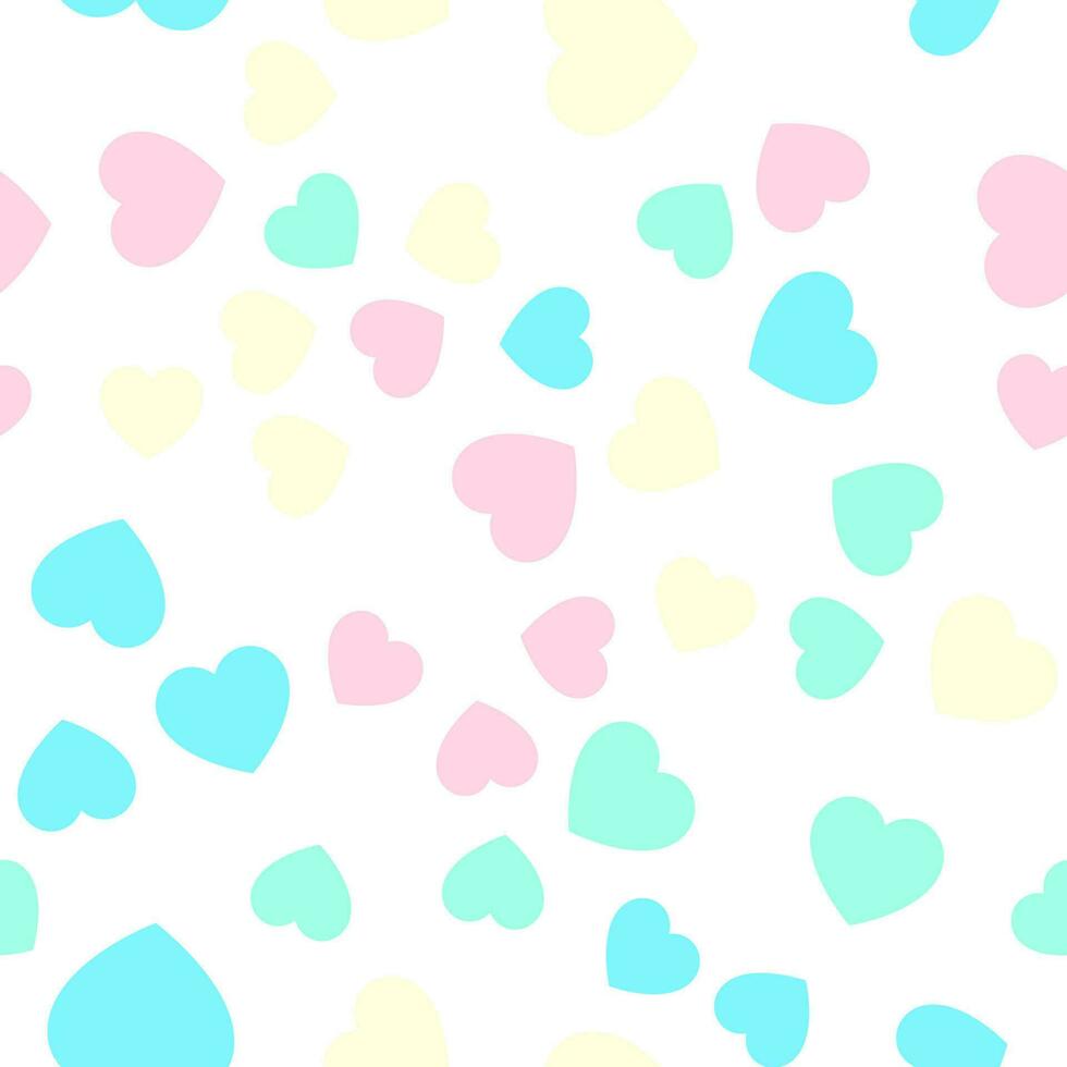 Colorful seamless pattern of yellow, pink and turquoise hearts. Suitable for printing on textile, fabric, wallpapers, postcards, wrappers vector