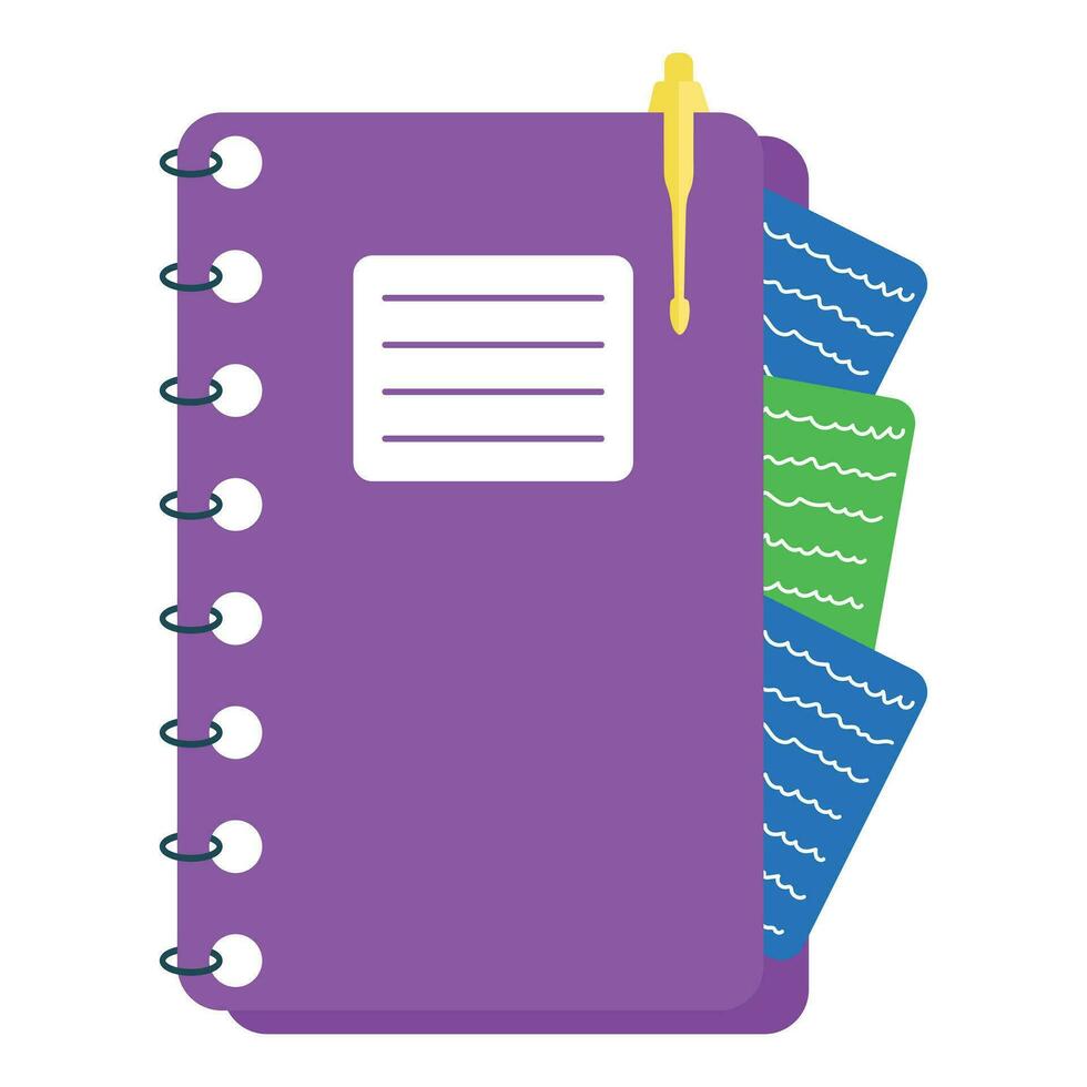 School spiral notebook with pen icon. Vector flat illustration