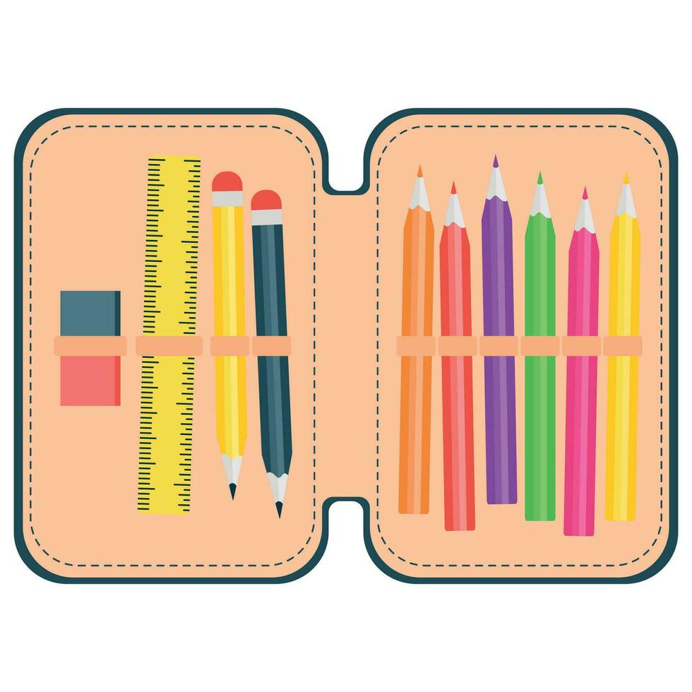 lápiz caso con colegio suministros. vector plano ilustración