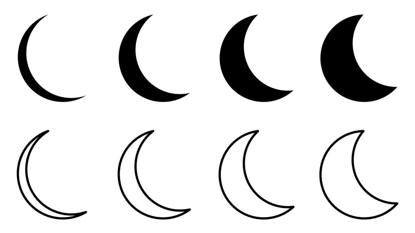 Crescent silhouette isolated, Outline crescent in different shapes vector