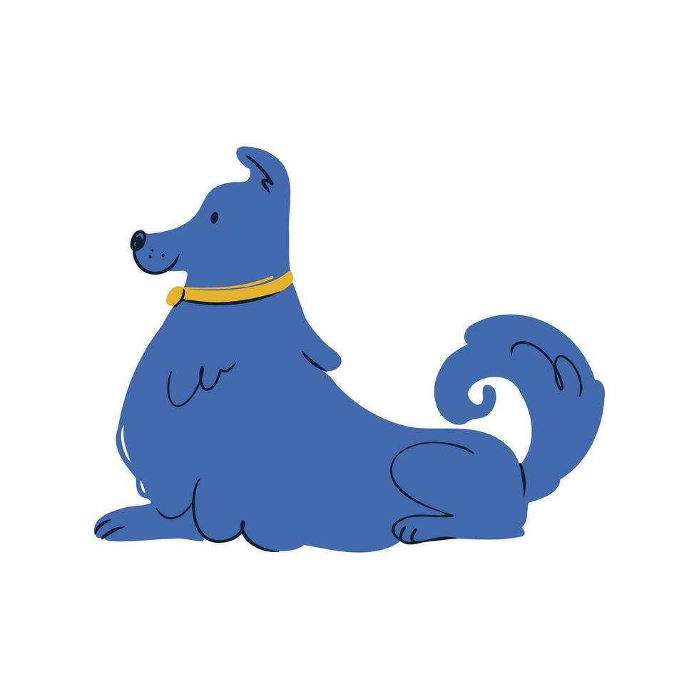 dibujos animados vector azul perro collie con amarillo collar aislado en blanco antecedentes. clipart para para niños libro, huellas dactilares, guardería, libros, pegatinas
