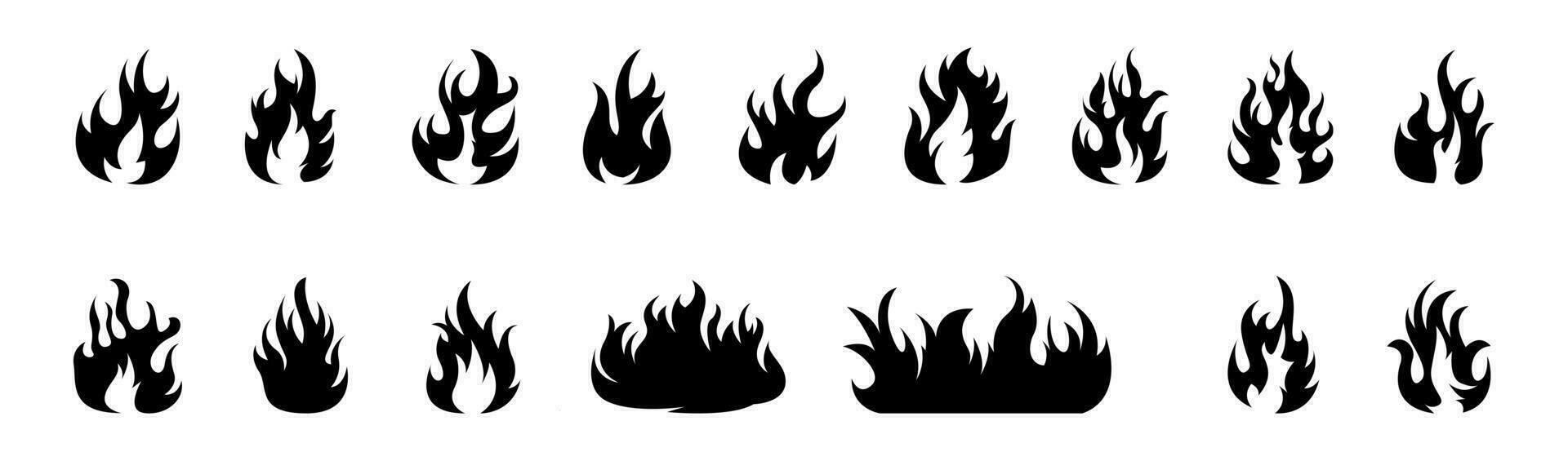 Vector set of fire flames detailed silhouette isolated on white background. Vector Illustration