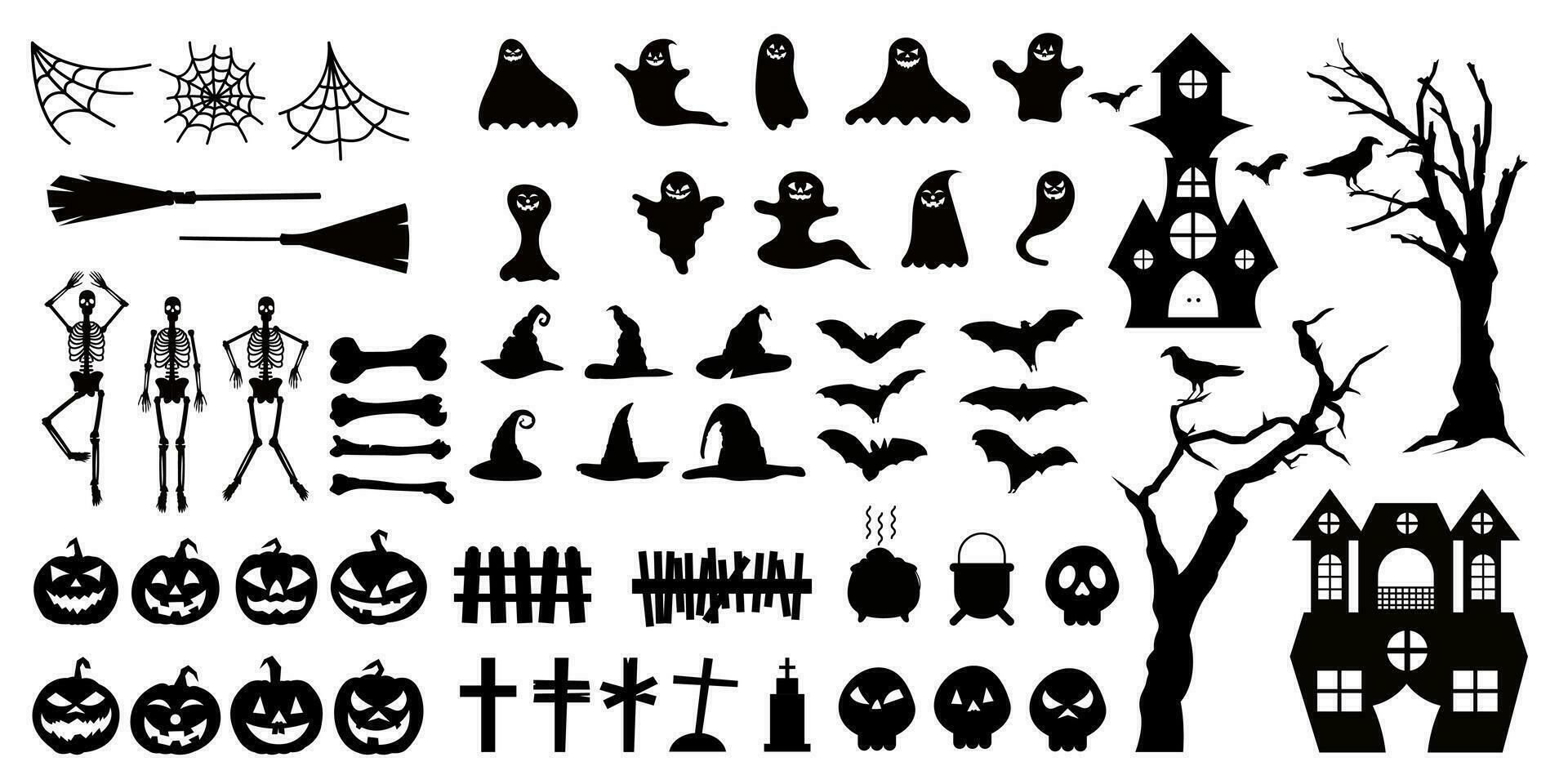 Super set detailed halloween silhouette isolated on white background vector illustration