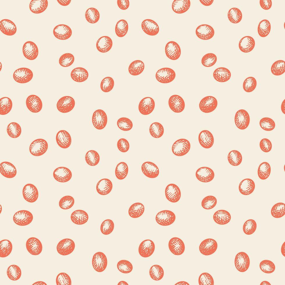 Red lentil peas seamless pattern repeating background. Hand drawn engraved lentil bean seeds in decorative ornament. Cereal harvest, food. For design, packaging, label, print, card.Vector illustration vector