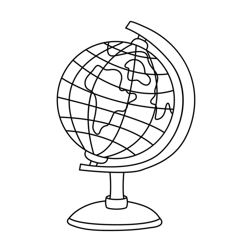 School globe hand drawn doodle illustration black outline. Back to school theme element. vector