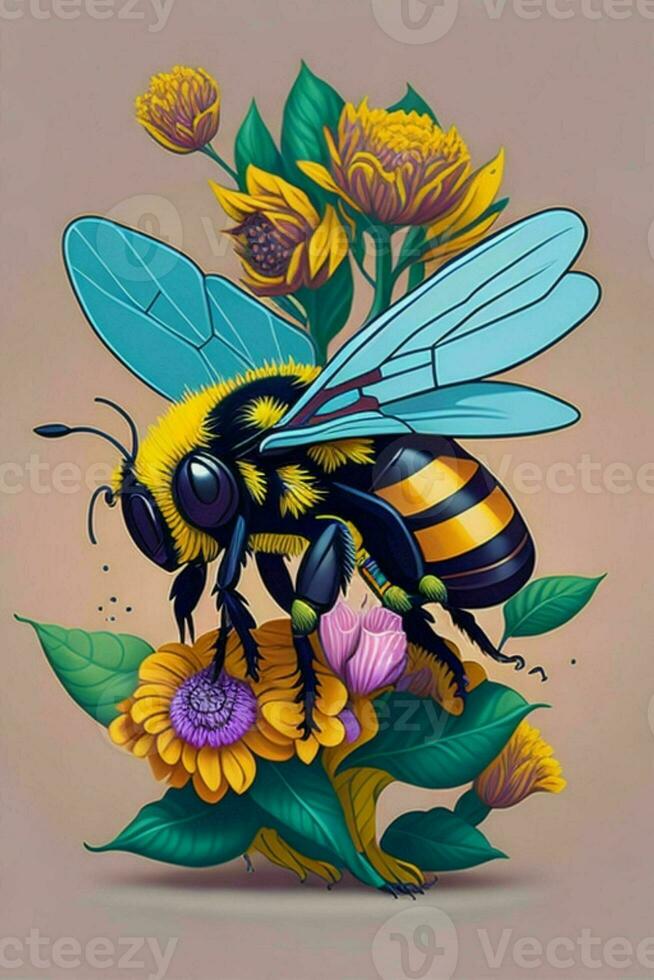 A detailed illustration of a Bee for a t-shirt design, wallpaper and fashion photo