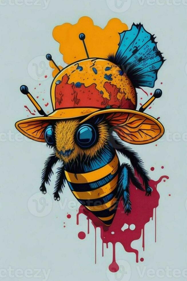 un detallado ilustración de un abeja para un camiseta diseño, fondo de pantalla y Moda foto