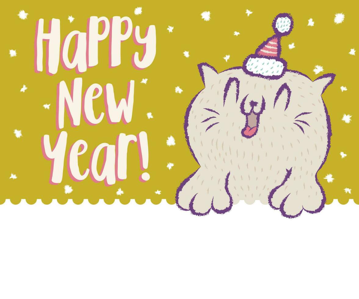 Cat in Santa hat and snowflakes. vector