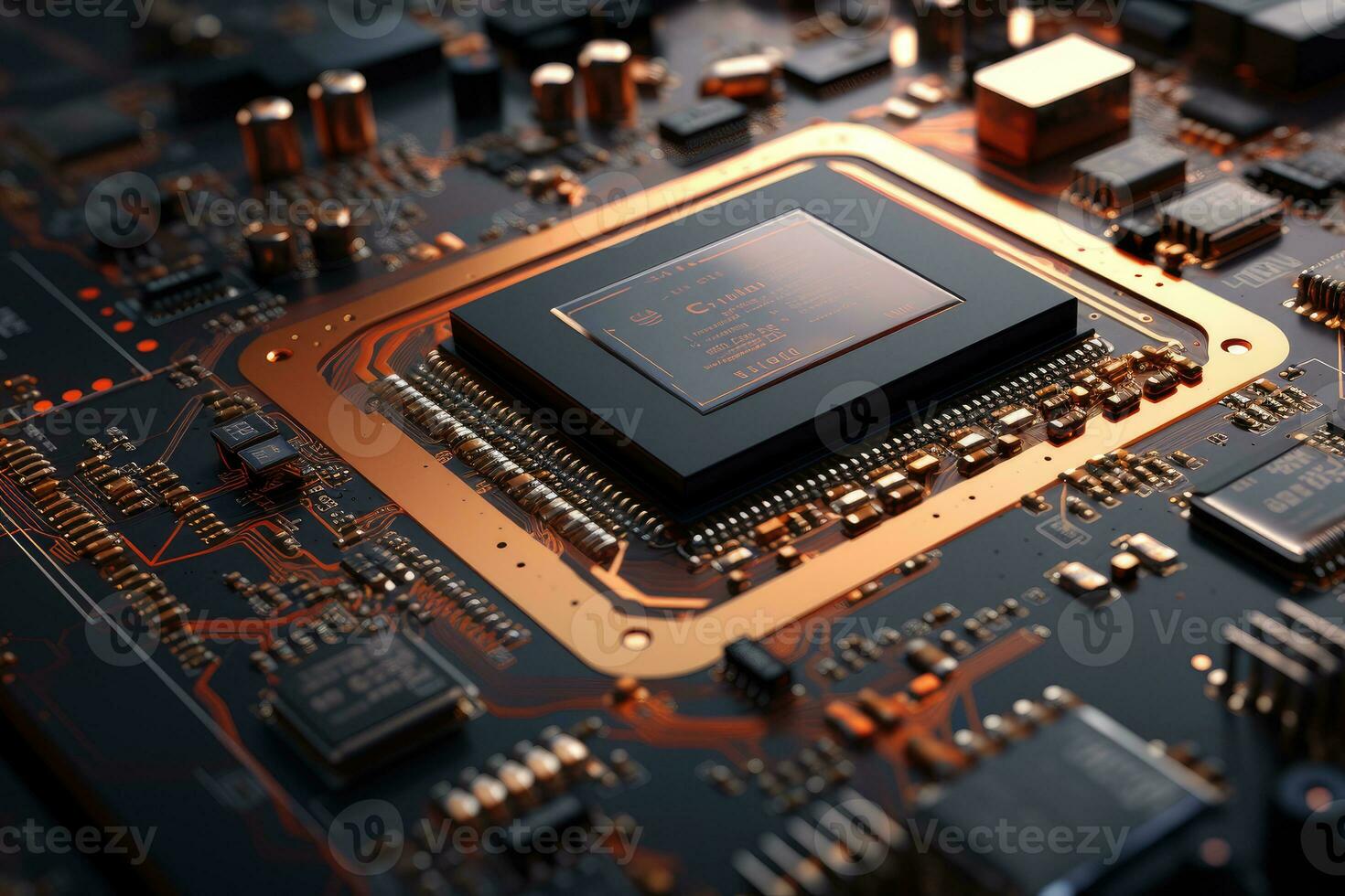 microchip for computer on dark background, AI Generated photo