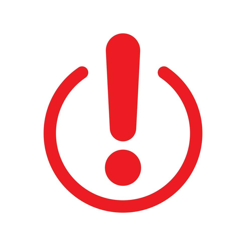 Red exclamation point round icon. Concept of big error or failure shape and ui element. Flat simple style simple attentive logotype graphic web minimal design isolated on white background. vector