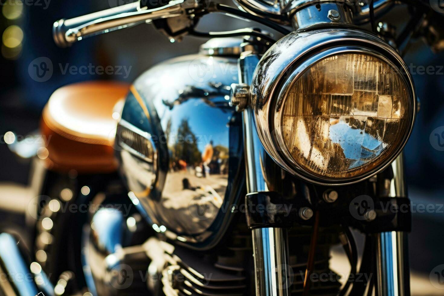 Close up view of a shiny motorcycle details , AI Generated photo