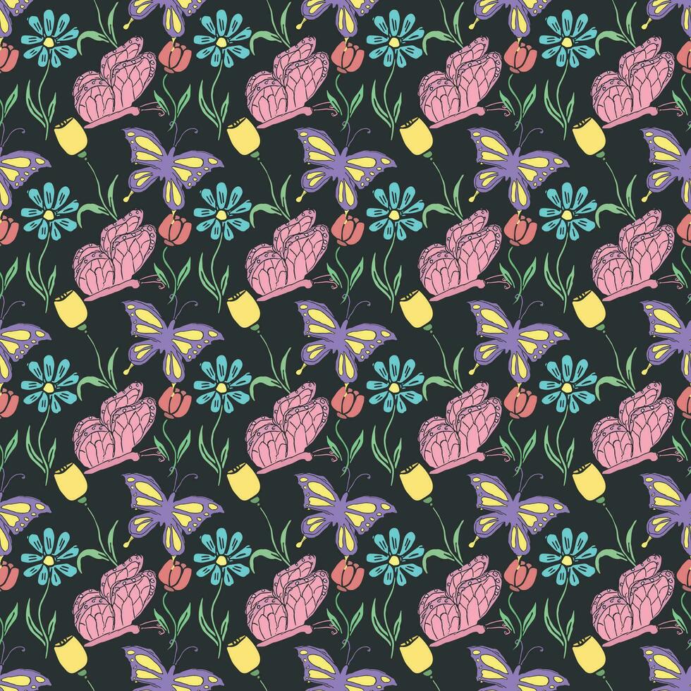 Seamless butterfly pattern. Drawn butterfly background vector