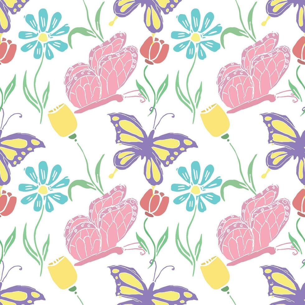 Seamless butterfly pattern. Drawn butterfly background vector