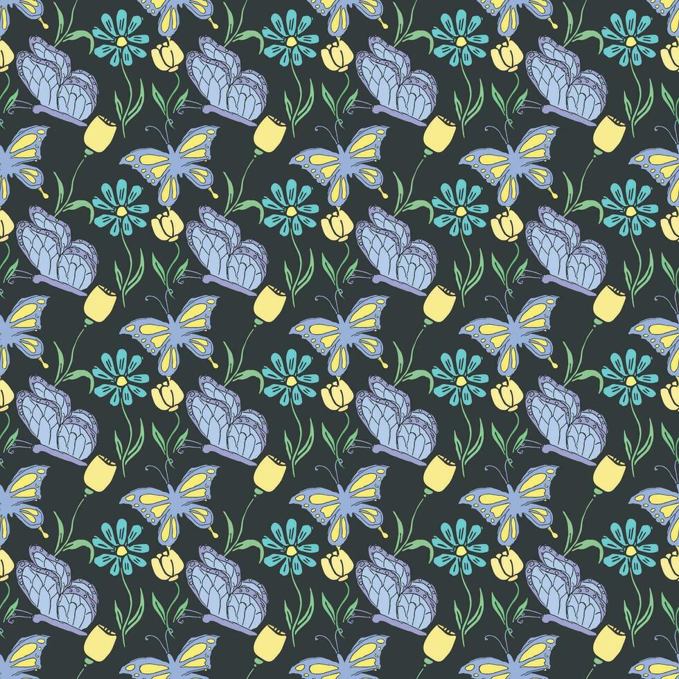 Seamless butterfly pattern. Drawn butterfly background vector