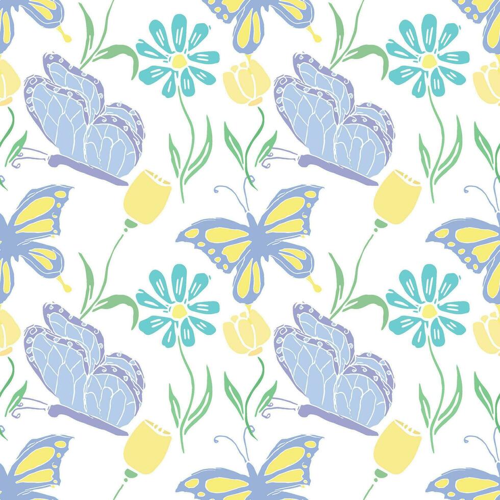 Seamless butterfly pattern. Drawn butterfly background vector