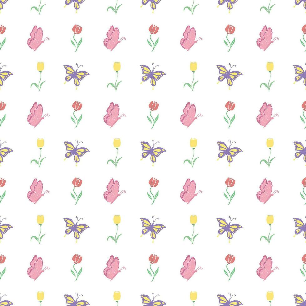 Seamless butterfly pattern. Drawn butterfly background vector