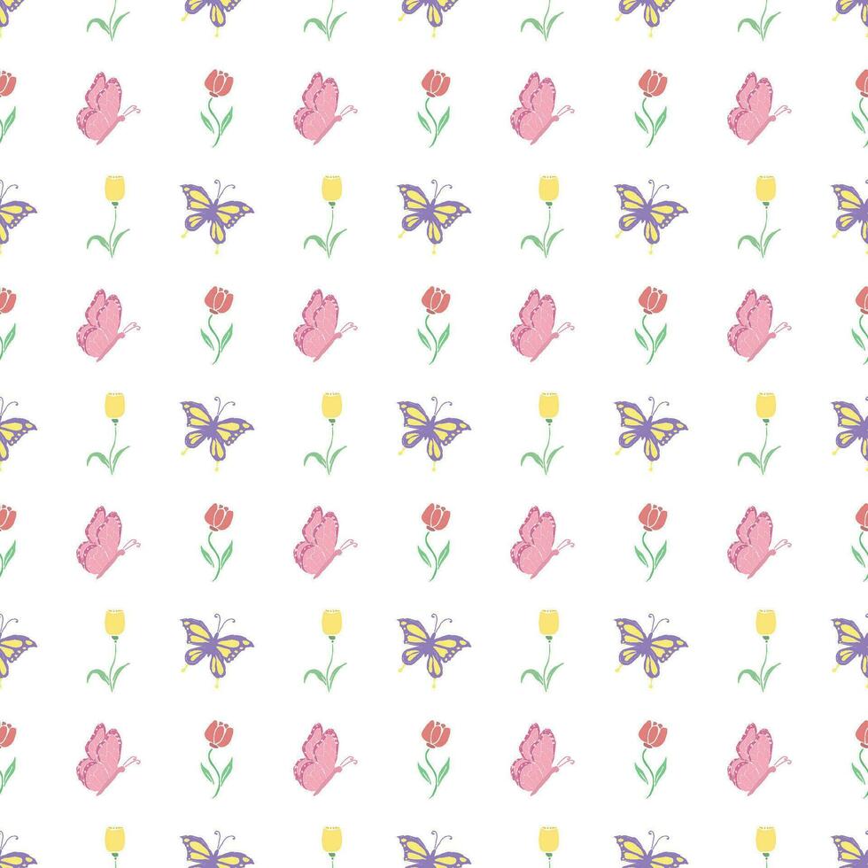 Seamless butterfly pattern. Drawn butterfly background vector