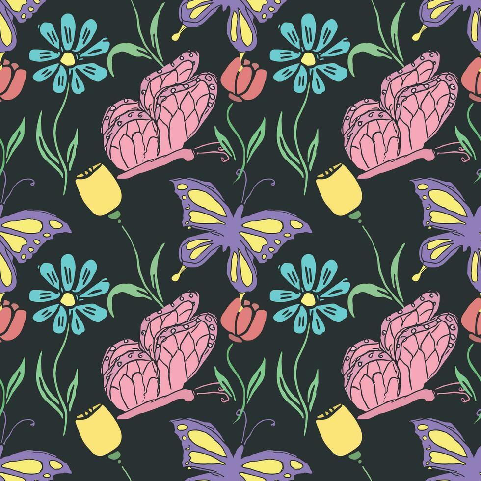 Seamless butterfly pattern. Drawn butterfly background vector