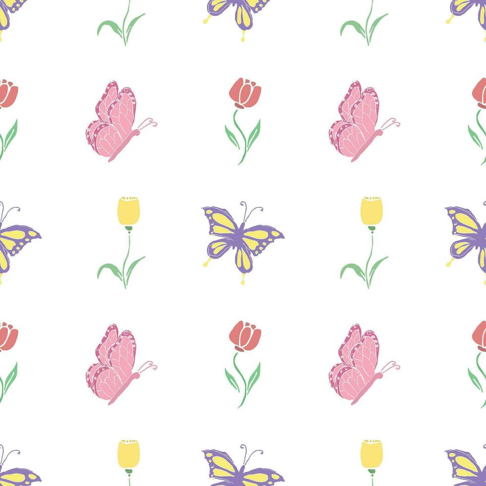 Seamless butterfly pattern. Drawn butterfly background vector