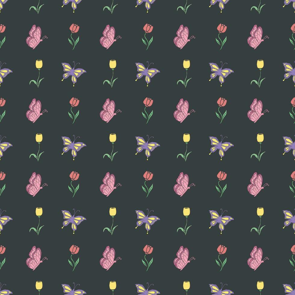 Seamless butterfly pattern. Drawn butterfly background vector