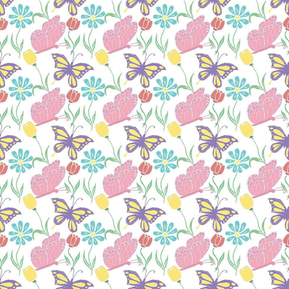 Seamless butterfly pattern. Drawn butterfly background vector