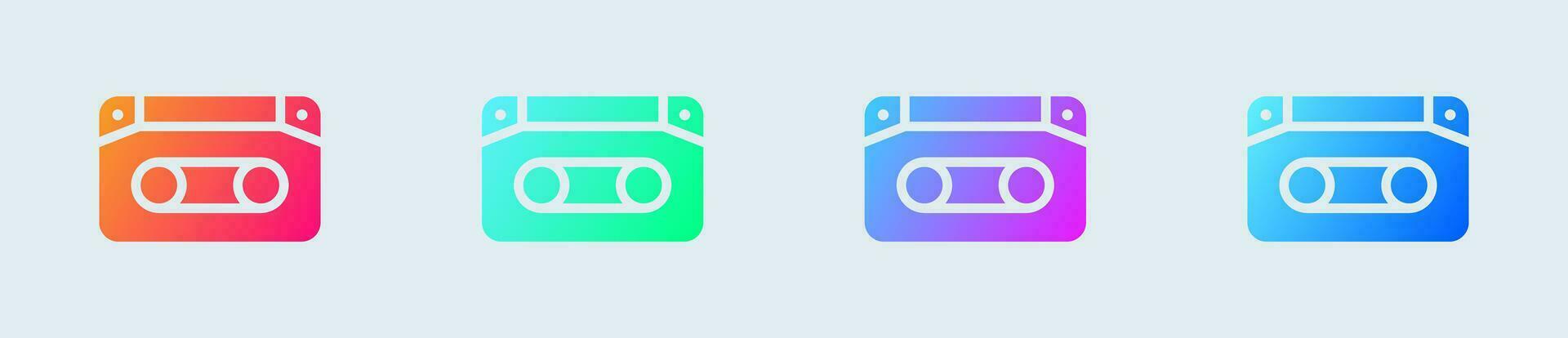 Vhs solid icon in gradient colors. Tape cassette signs vector illustration.