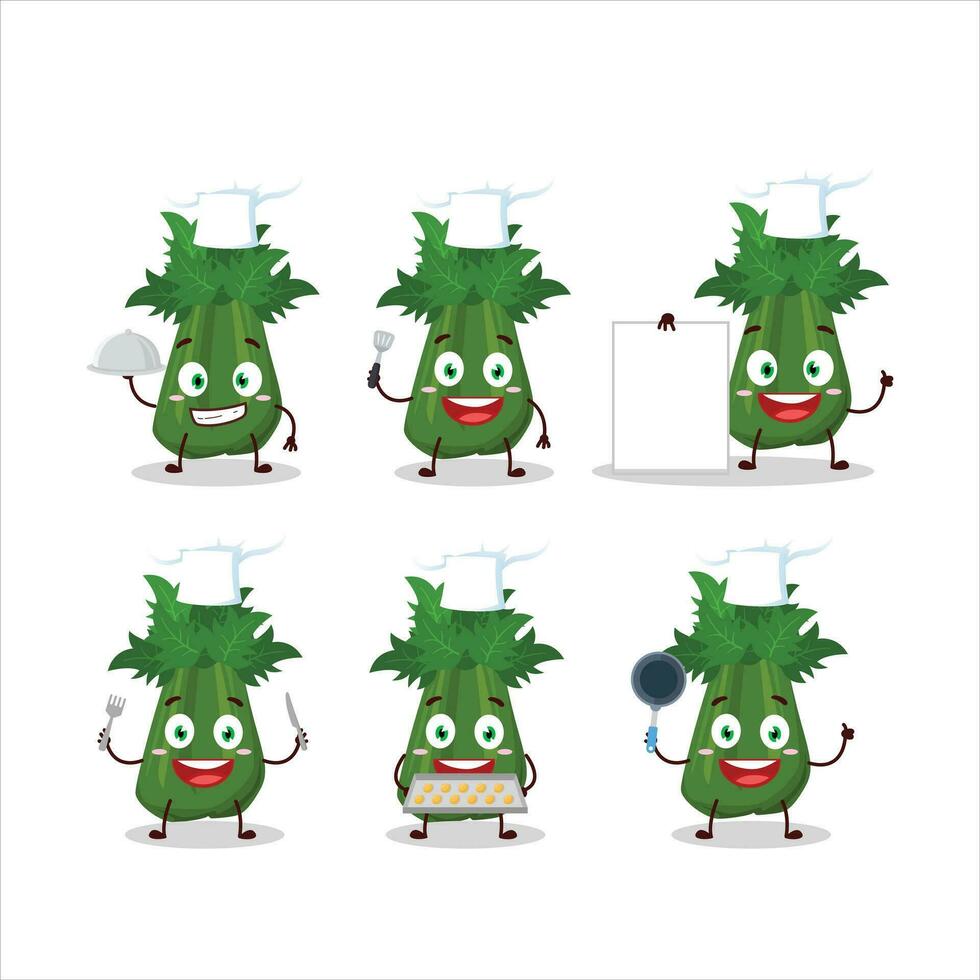 Cartoon character of celery with various chef emoticons vector