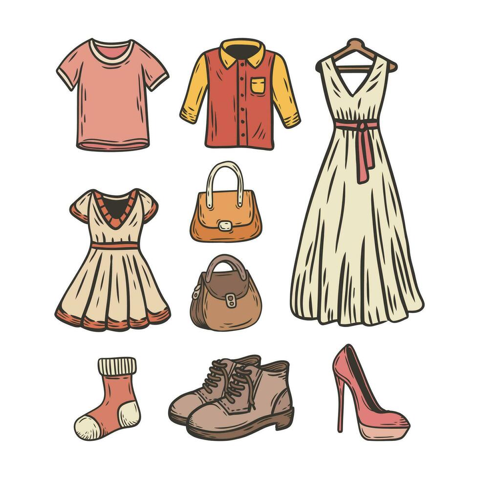 Fashion Clothing Doodle Style Vector Illustration