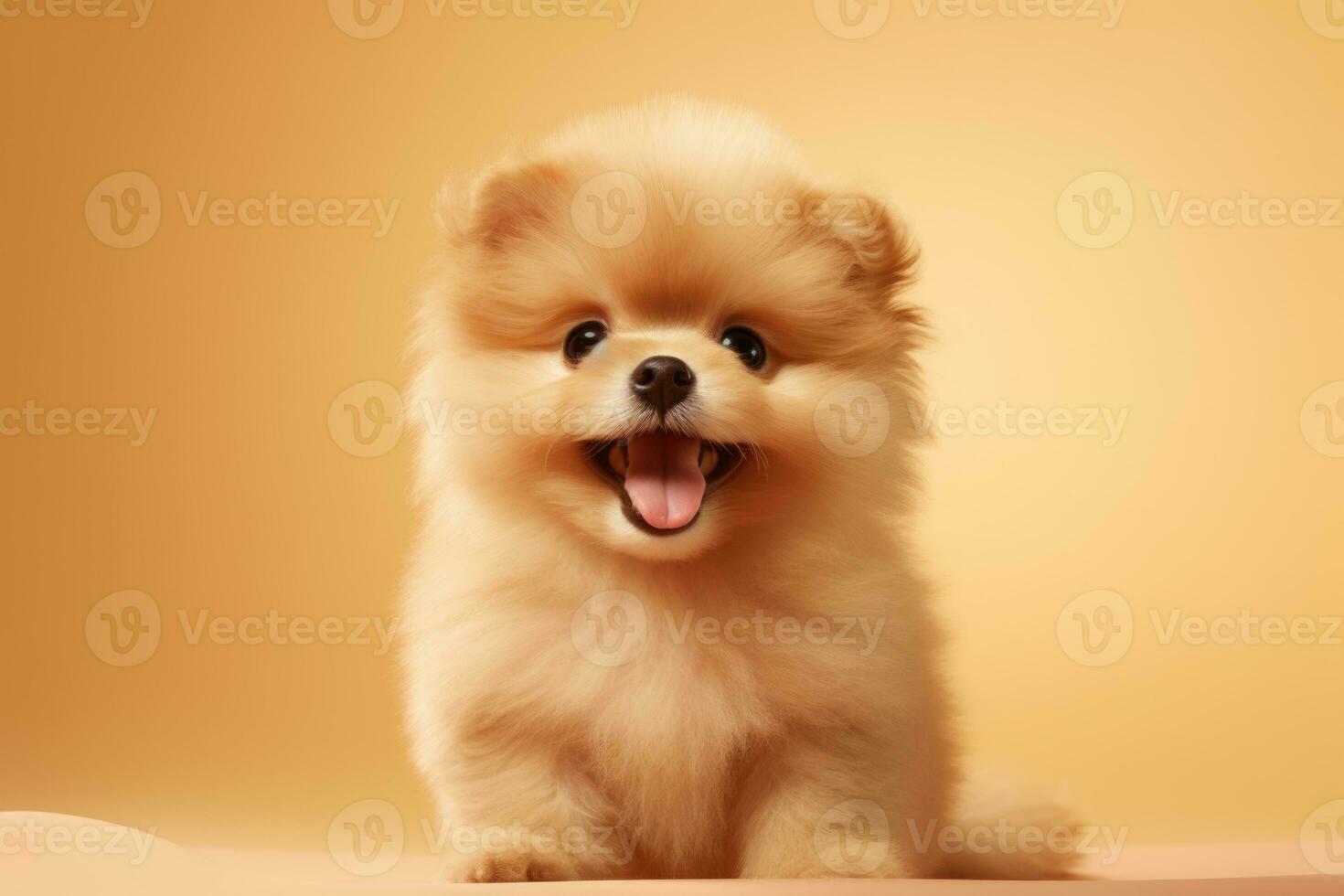cute dog on beige background, AI Generated photo