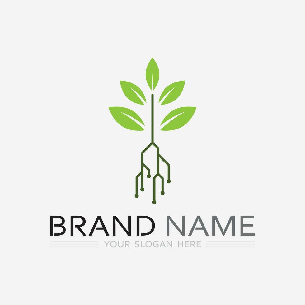 jardinería logo con pala icono y árbol con verde hojas logo modelo. vector