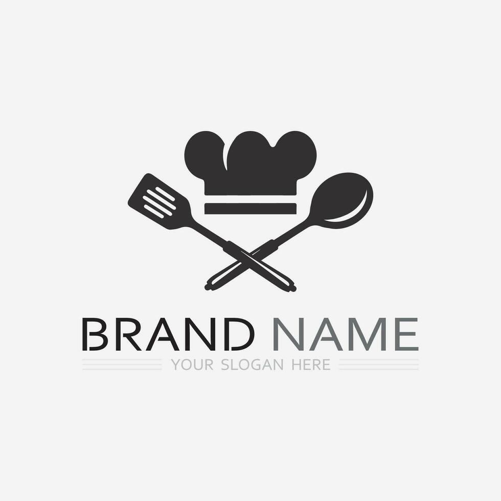KITCHEN AND CHEF LOGO FOOD ICON RESTO AND CAFE DESIGN VECTOR GRAPHIC ILLUSTRATION