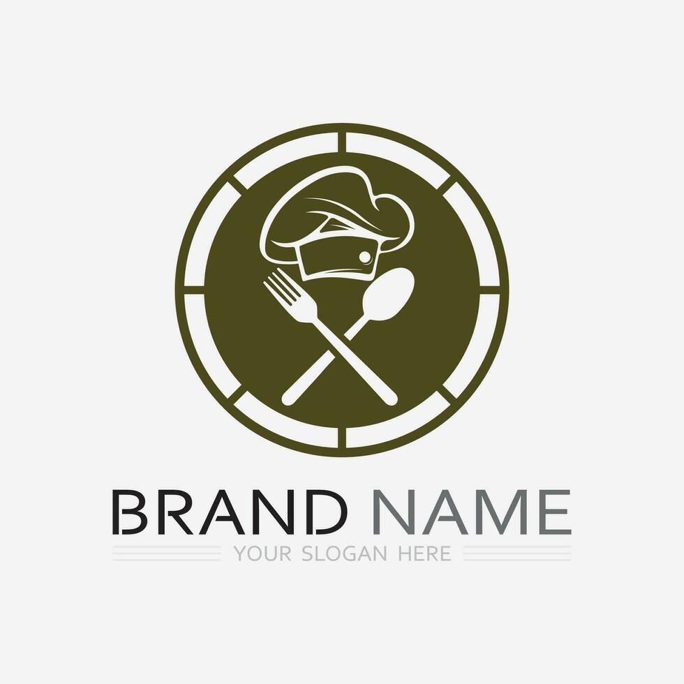 KITCHEN AND CHEF LOGO FOOD ICON RESTO AND CAFE DESIGN VECTOR GRAPHIC ILLUSTRATION