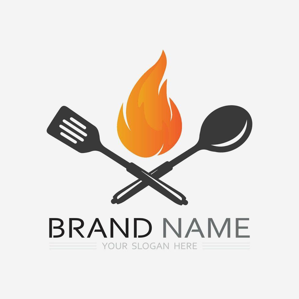 KITCHEN AND CHEF LOGO FOOD ICON RESTO AND CAFE DESIGN VECTOR GRAPHIC ILLUSTRATION