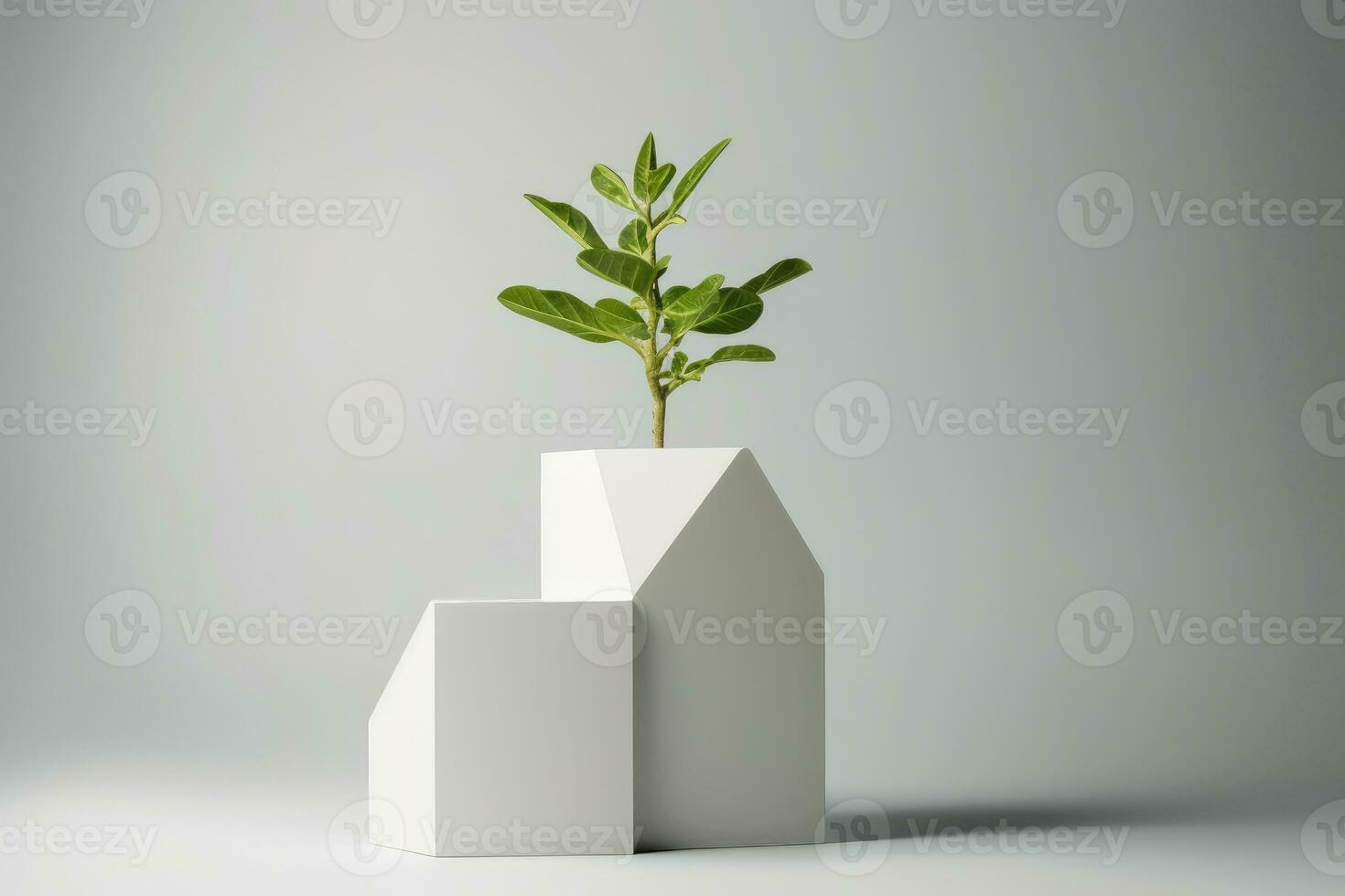 Concrete pot. Green succulent plant in modern geometric concrete planter isolated on white . AI Generated photo