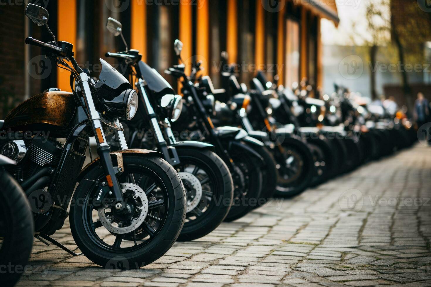 motorcycles parked on the motorcycles parking lot on gathering or event, AI Generated photo