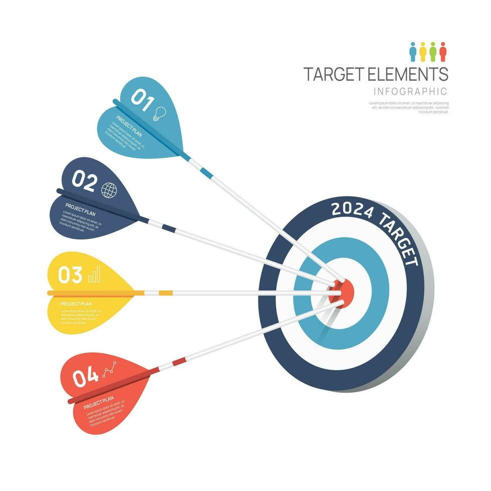 Infographic design template. 2024 Business Target arrow concept with 4 steps vector