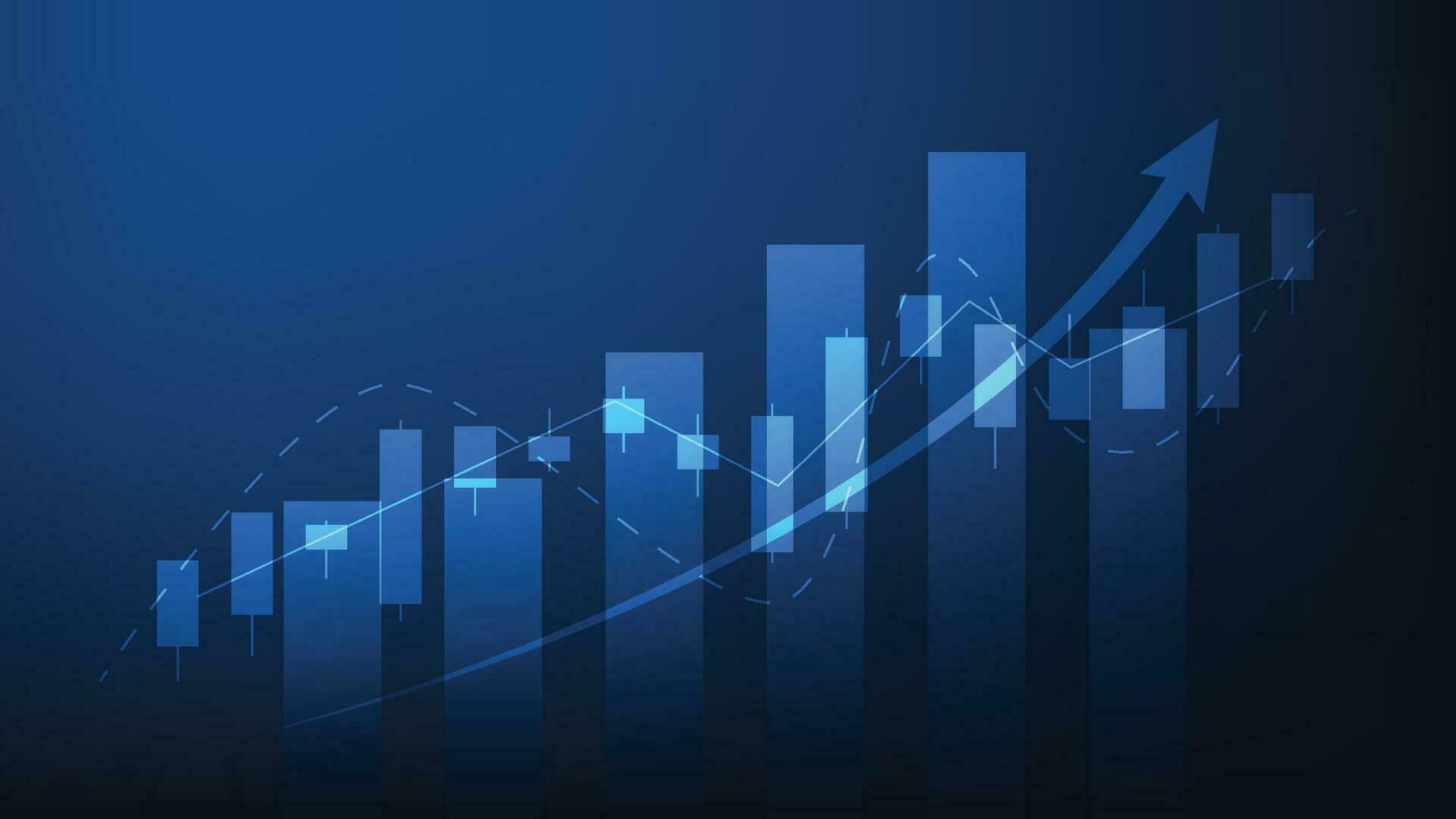 Financial business statistics with bar graph and candlestick chart show stock market price on dark blue background vector