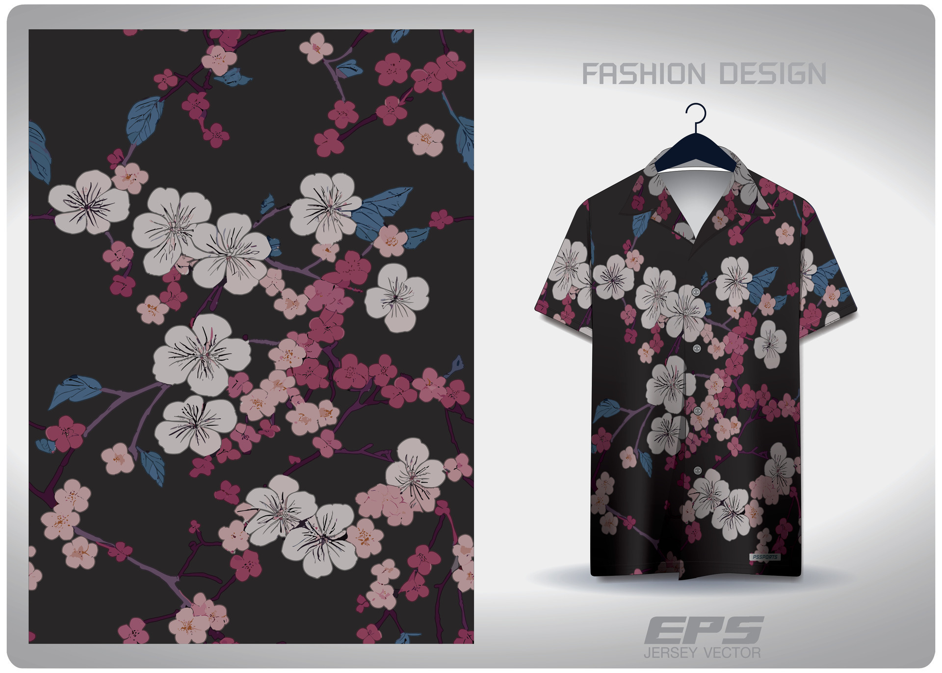 Vector hawaiian shirt background image.Pink cherry blossoms in the dark