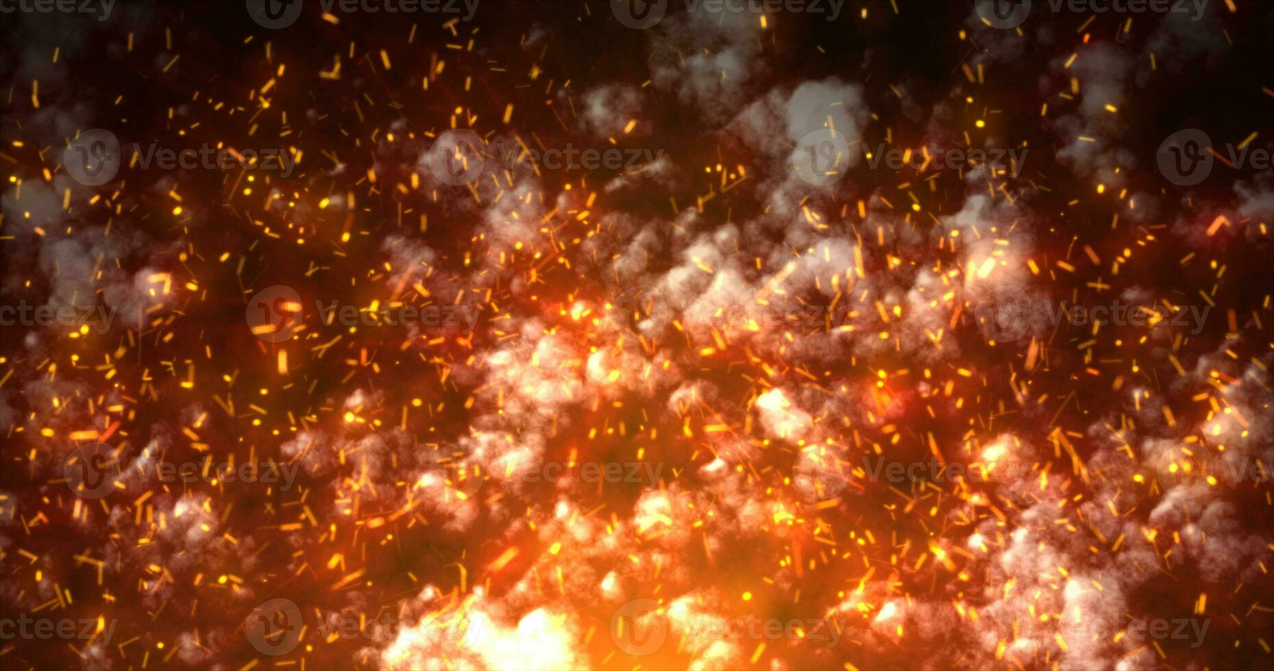 Abstract orange glowing smoke from campfire and flying bright sparks background photo