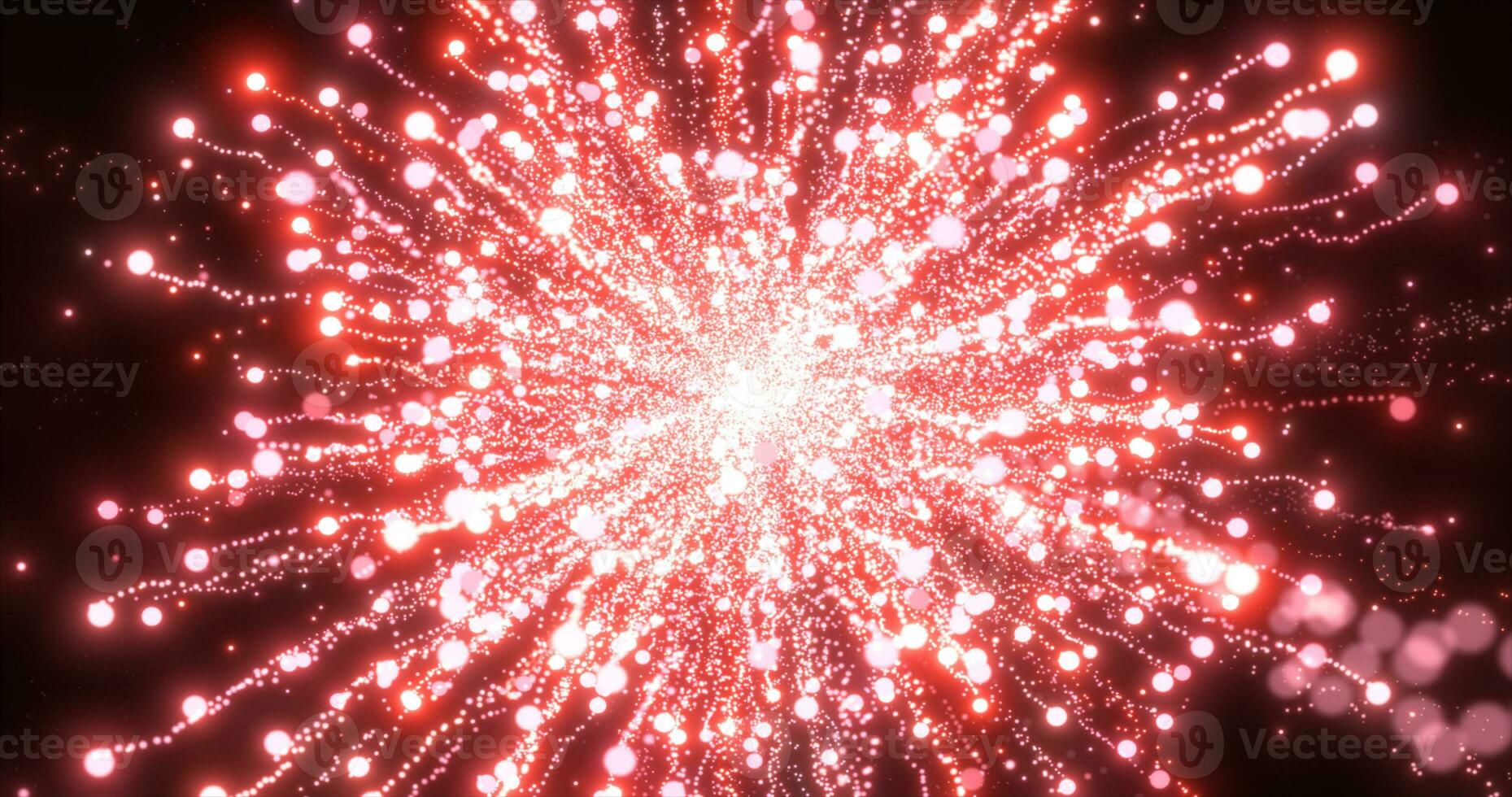 Abstract red energy fireworks particle salute magical bright glowing futuristic hi-tech with blur effect and bokeh background photo