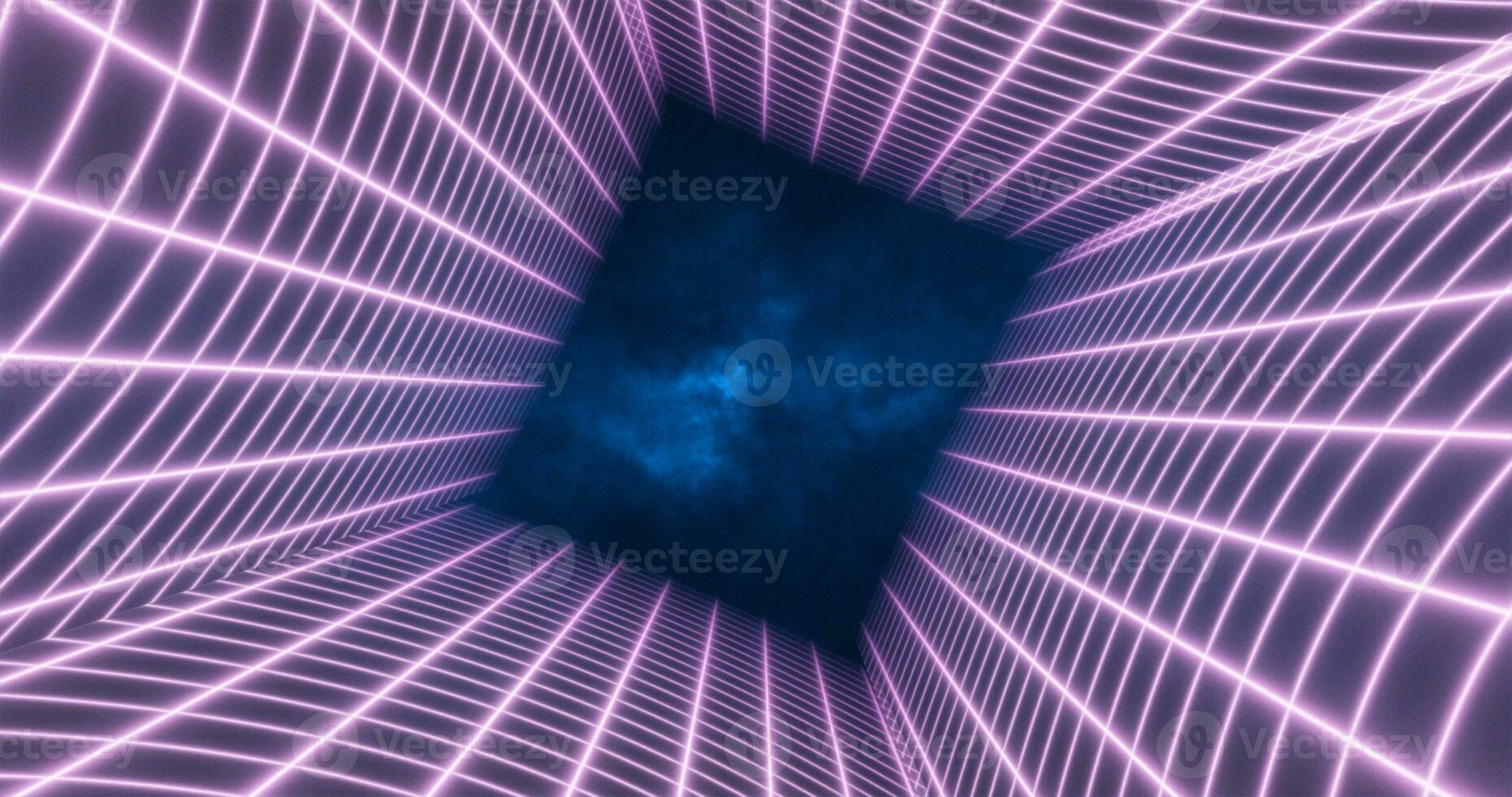 Abstract purple energy grid swirling tunnel of lines in the top and bottom of the screen magical bright glowing futuristic hi-tech background photo