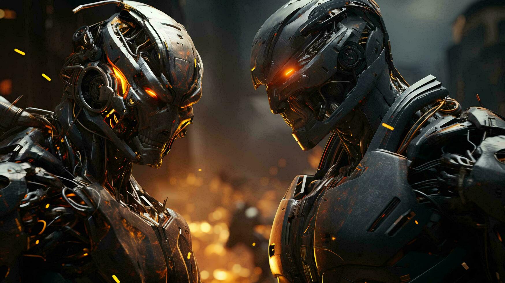 Fight of two futuristic robots with metal details photo