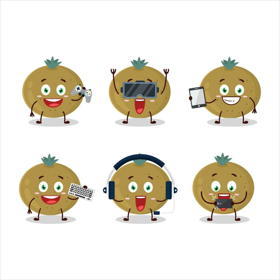 Ceylon gooseberry cartoon character are playing games with various cute emoticons vector