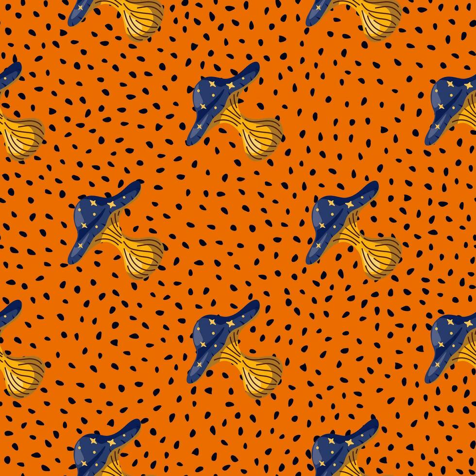 Hand drawn psychedelic mushrooms seamless pattern. Magical fly agaric wallpaper. vector